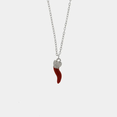 Collana in argento 925 con corno portafortuna rosso | cornetto argento portafortuna | BYSIMON