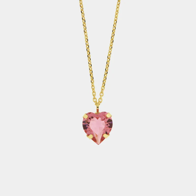 Necklace in 925 Silver with heart-shaped pink crystal