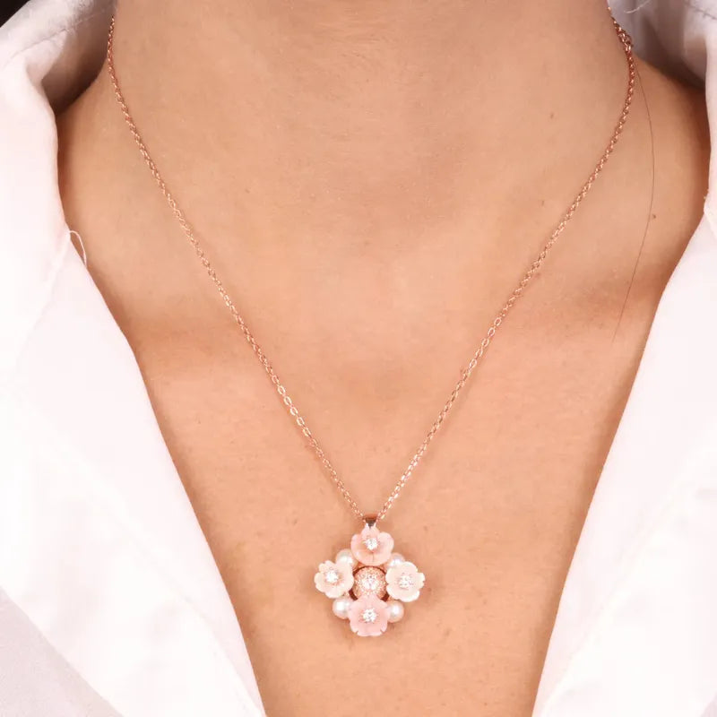 Collana in Argento 925 con fiori in madreperla con zirconi colorati