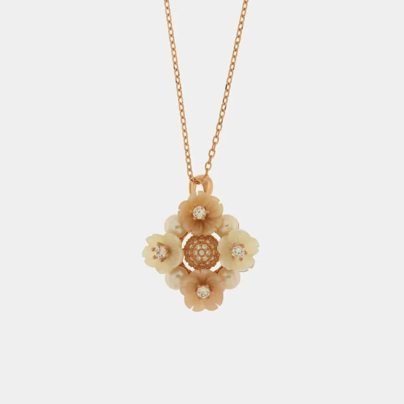 Collana in Argento 925 con fiori in madreperla con zirconi colorati