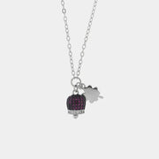 Collana in Argento 925 campanella portafortuna con quadrifoglio e cubic zirconi rossi