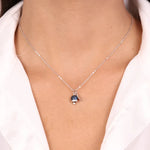 Collana in Argento 925 campanella portafortuna con quadrifoglio e cubic zirconi blu