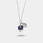 Collana in Argento 925 campanella portafortuna con quadrifoglio e cubic zirconi blu