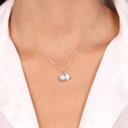 Collana in Argento 925 campanella portafortuna con quadrifoglio e cubic zirconi