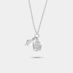 Collana in Argento 925 campanella portafortuna con quadrifoglio e cubic zirconi