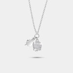 Collana in Argento 925 campanella portafortuna con quadrifoglio e cubic zirconi
