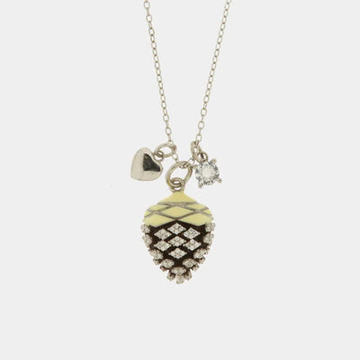 Collana in Argento 925 con pigna portafortuna impreziosito da zirconi bianchi e cuore pendente