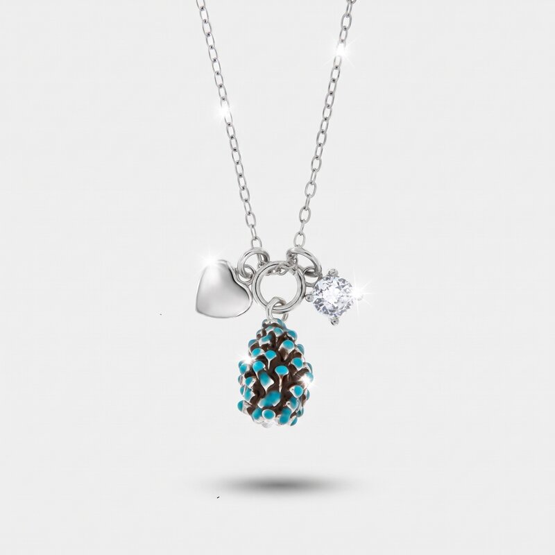 Collana in Argento 925 con pigna portafortuna impreziosito da zirconi bianchi e cuore pendente - BYSIMON gioielli