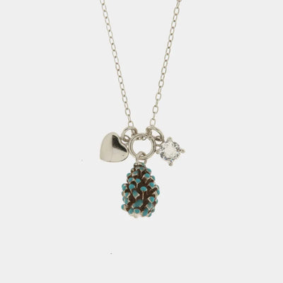 Collana in Argento 925 con pigna portafortuna impreziosito da zirconi bianchi e cuore pendente