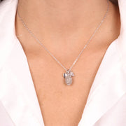 Collana in Argento 925 con pigna portafortuna impreziosito da zirconi e cuore pendente