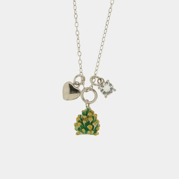 Collana in Argento 925 con pigna portafortuna impreziosito da zirconi bianchi e cuore pendente - BYSIMON gioielli