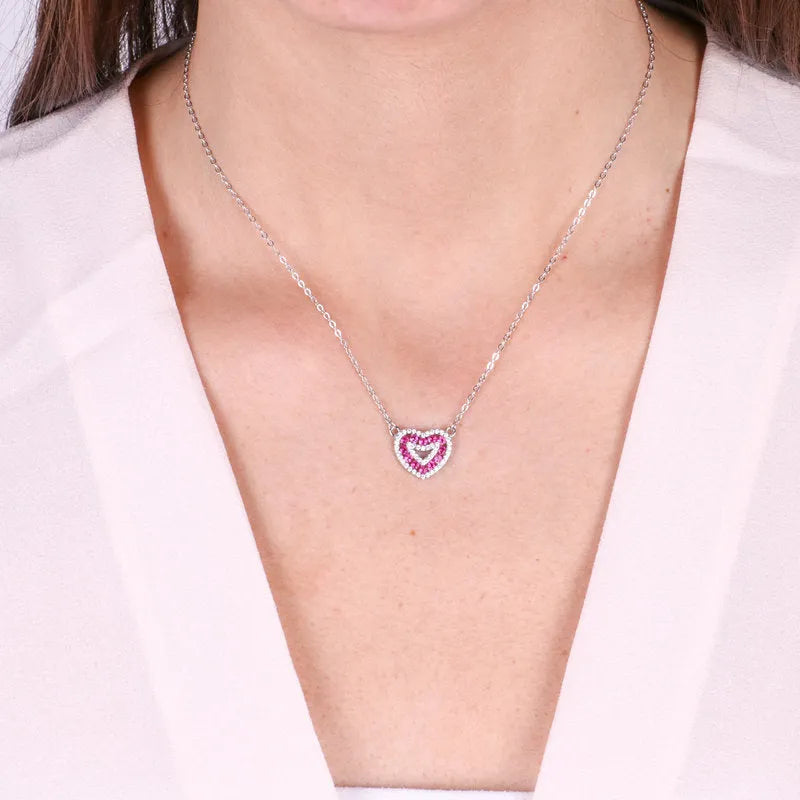 Collana in Argento 925 con cuore rosso rubino
