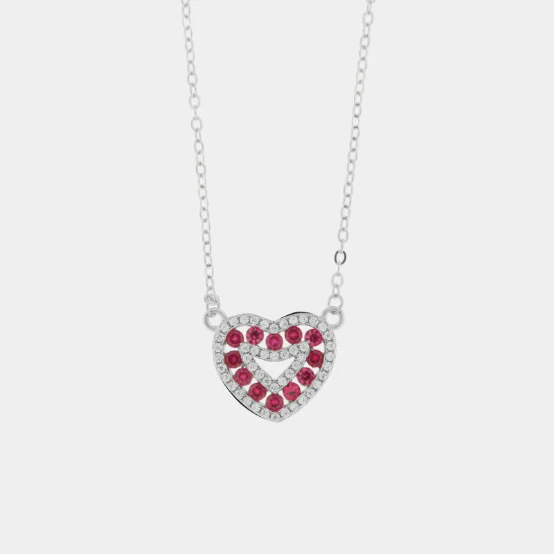 Collana in Argento 925 con cuore rosso rubino