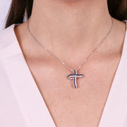 Collana in Argento 925 a forma di croce con zirconi blu