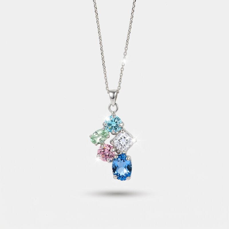 Collana in Argento 925 con cristalli colorati pendenti - BYSIMON gioielli