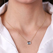 Collana in Argento 925 a forma quadrata con cristallo azzurro