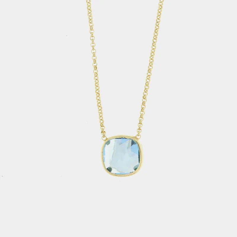 Collana in Argento 925 a forma quadrata con cristallo azzurro