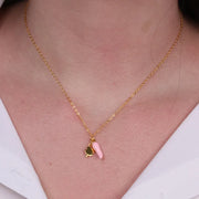 Collana in Argento 925 con cornetto portafortuna rosa e quadrifoglio