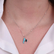 Collana in Argento 925 con cornetto portafortuna turchese e quadrifoglio