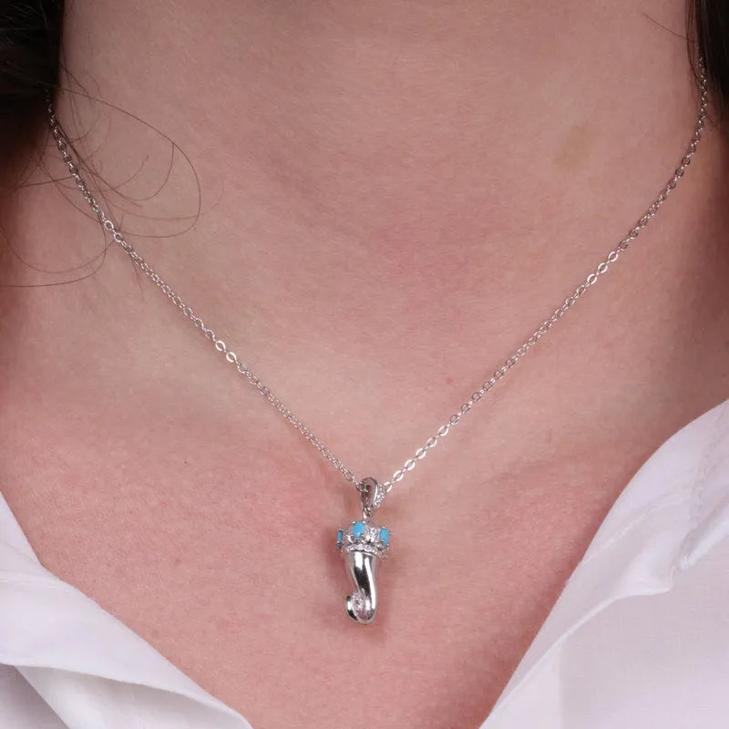 Collana in Argento 925 con cornetto portafortuna impreziosito da smalto turchese - BYSIMON gioielli