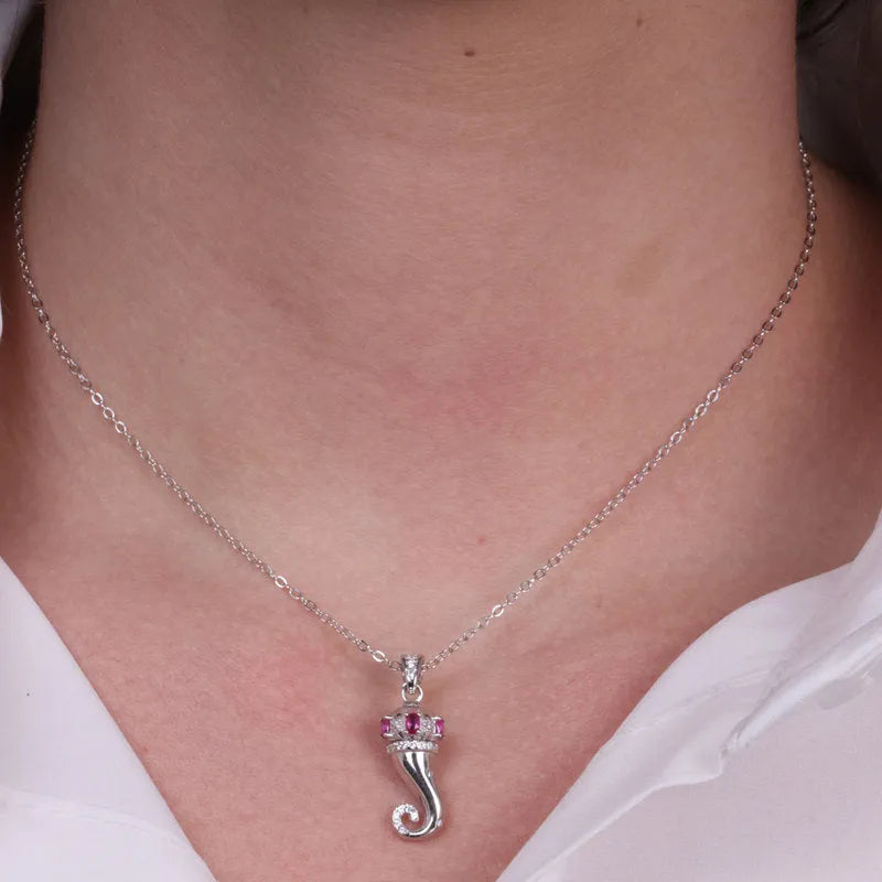 Collana in Argento 925 con cornetto portafortuna impreziosito da smalto rosso - BYSIMON gioielli