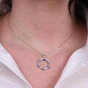 Collana in Argento 925 con tamburello impreziosito da zirconi blu