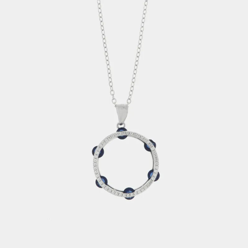 Collana in Argento 925 con tamburello impreziosito da zirconi blu