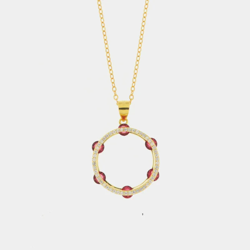 Collana in Argento 925 con tamburello impreziosito da zirconi rossi