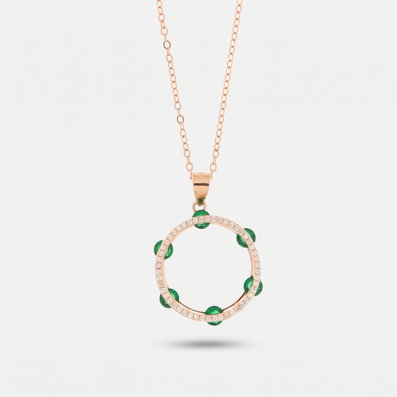 Collana in Argento 925 con tamburello impreziosito da zirconi verdi - BYSIMON gioielli