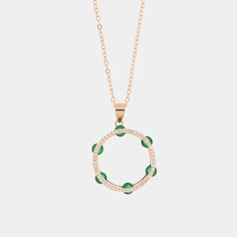 Collana in Argento 925 con tamburello impreziosito da zirconi verdi
