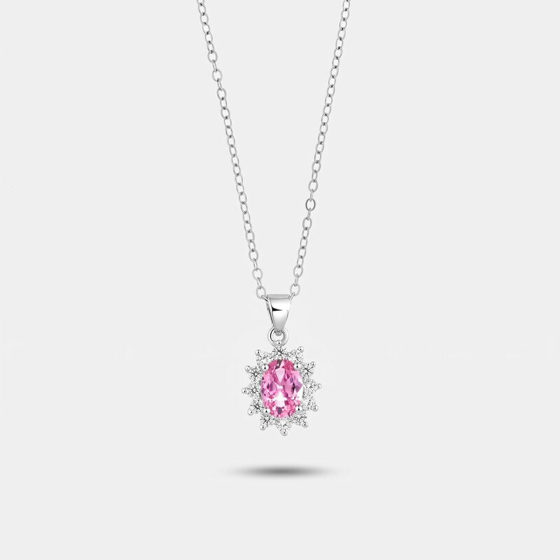 Collana in Argento 925 con zirconi bianchi e zircone centrale rosa - BYSIMON gioielli