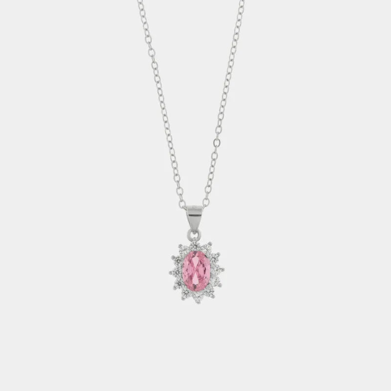 Collana in Argento 925 con zirconi bianchi e zircone centrale rosa