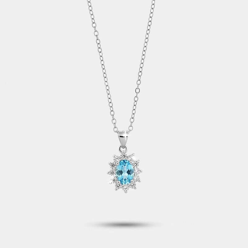 Collana in Argento 925 con zirconi bianchi e zircone centrale acqua - BYSIMON gioielli