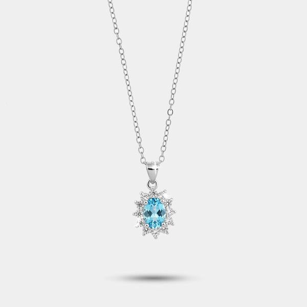 Collana in Argento 925 con zirconi bianchi e zircone centrale acqua - BYSIMON gioielli