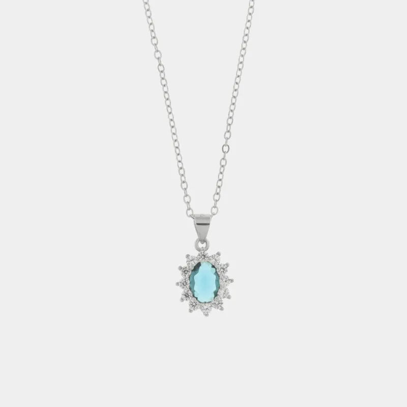 Collana in Argento 925 con zirconi bianchi e zircone centrale acqua