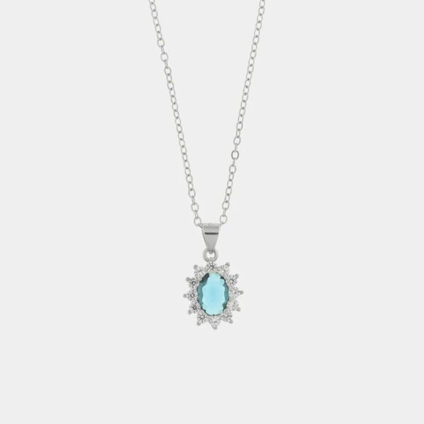 Collana in Argento 925 con zirconi bianchi e zircone centrale acqua - BYSIMON gioielli