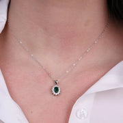 Collana in Argento 925 con zirconi bianchi e zircone centrale verde