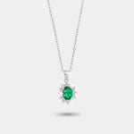 Collana in Argento 925 con zirconi bianchi e zircone centrale verde - BYSIMON gioielli