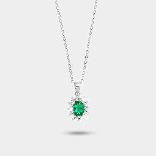 Collana in Argento 925 con zirconi bianchi e zircone centrale verde - BYSIMON gioielli