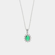 Collana in Argento 925 con zirconi bianchi e zircone centrale verde