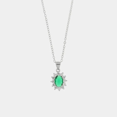 Collana in Argento 925 con zirconi bianchi e zircone centrale verde