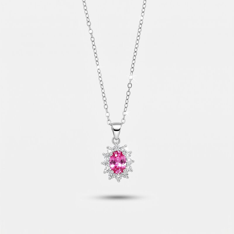 Collana in Argento 925 con zirconi bianchi e zircone centrale rosso - BYSIMON gioielli