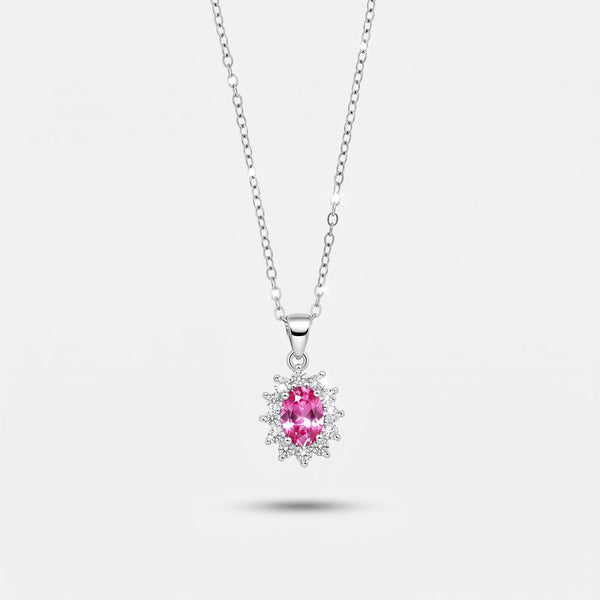 Collana in Argento 925 con zirconi bianchi e zircone centrale rosso - BYSIMON gioielli