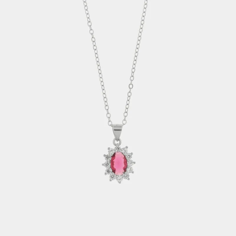 Collana in Argento 925 con zirconi bianchi e zircone centrale rosso