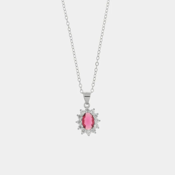 Collana in Argento 925 con zirconi bianchi e zircone centrale rosso - BYSIMON gioielli