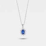 Collana in Argento 925 con zirconi bianchi e zircone centrale blu - BYSIMON gioielli