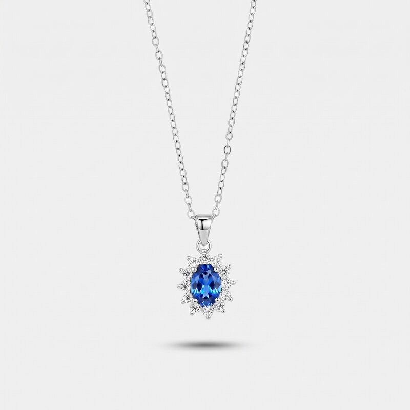 Collana in Argento 925 con zirconi bianchi e zircone centrale blu - BYSIMON gioielli