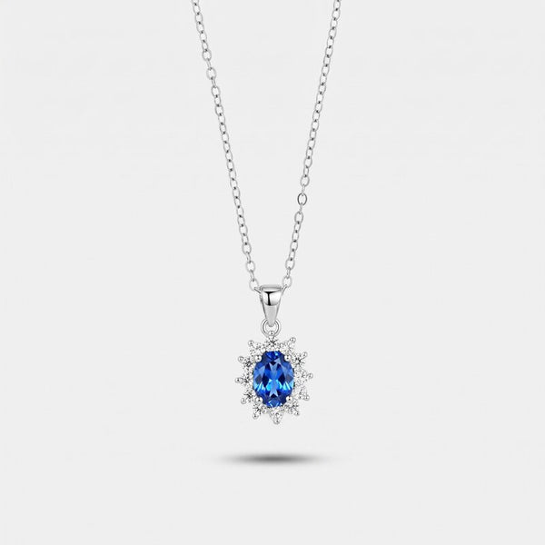 Collana in Argento 925 con zirconi bianchi e zircone centrale blu - BYSIMON gioielli