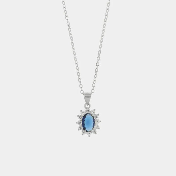 Collana in Argento 925 con zirconi bianchi e zircone centrale blu - BYSIMON gioielli