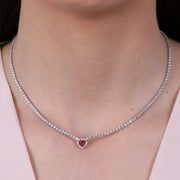 Collana in Argento 925 con cuore rosso impreziosito da zirconi